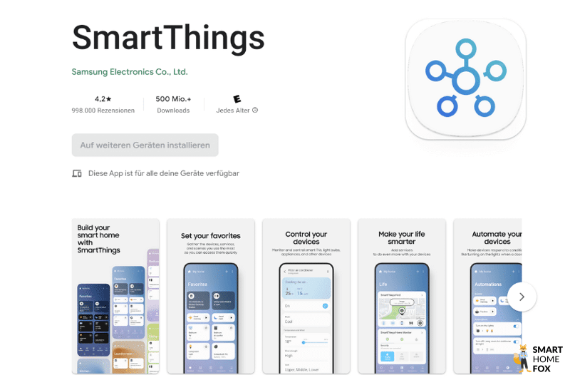 Die SmartThing App steht im Android App Store zum Download zur Verfügung.